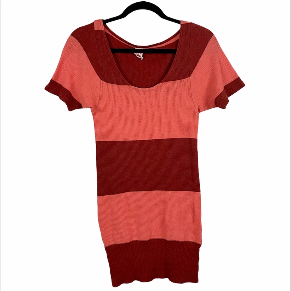 Free People Striped Short Sleeve Tunic Knit Top